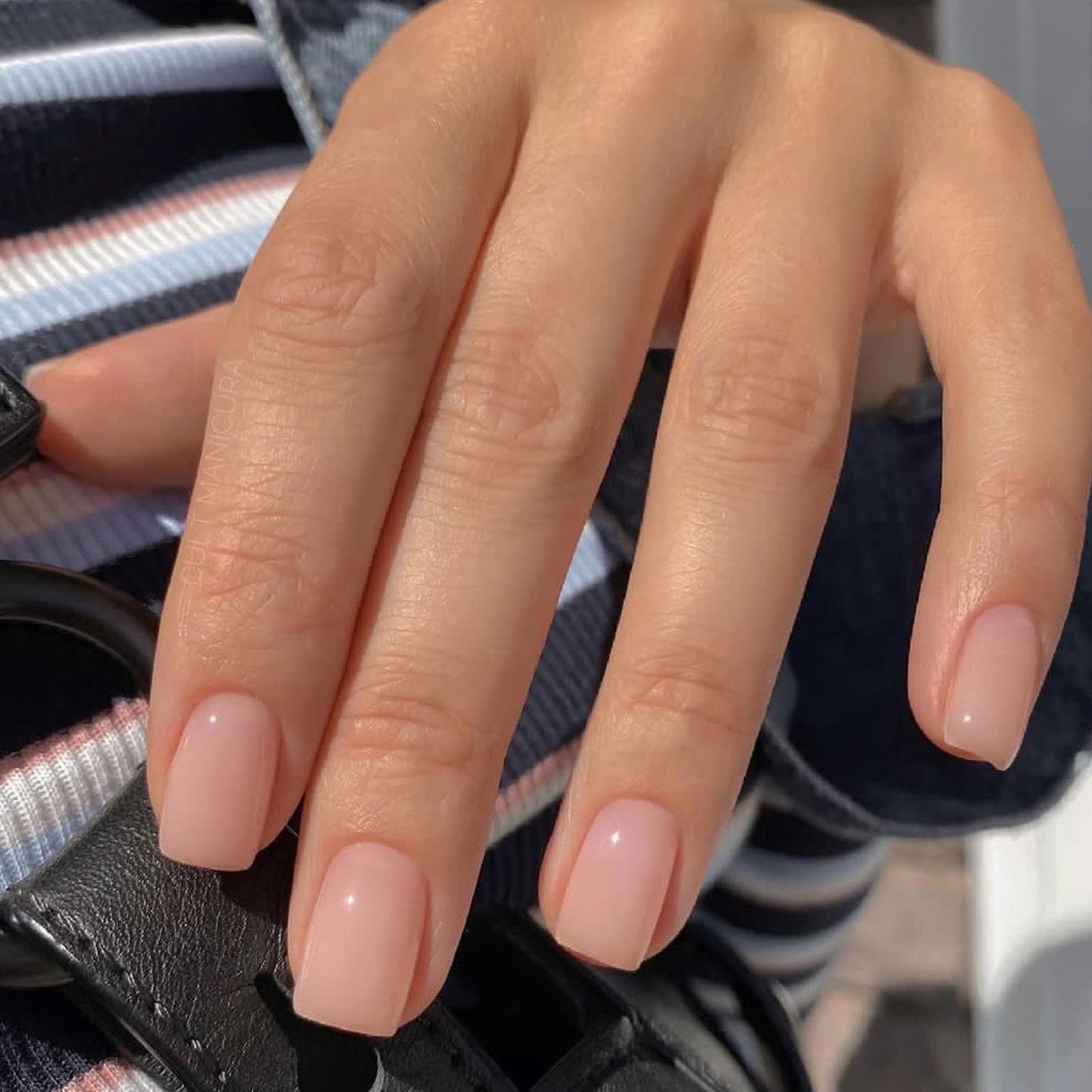 EONFAVE French Tip Nails - 24Pcs Square False Nails Short - Nude Pink Press On Nails - Stick on Nail French Tip - Full Cover Acrylic False Nail & Accessories Art for Women