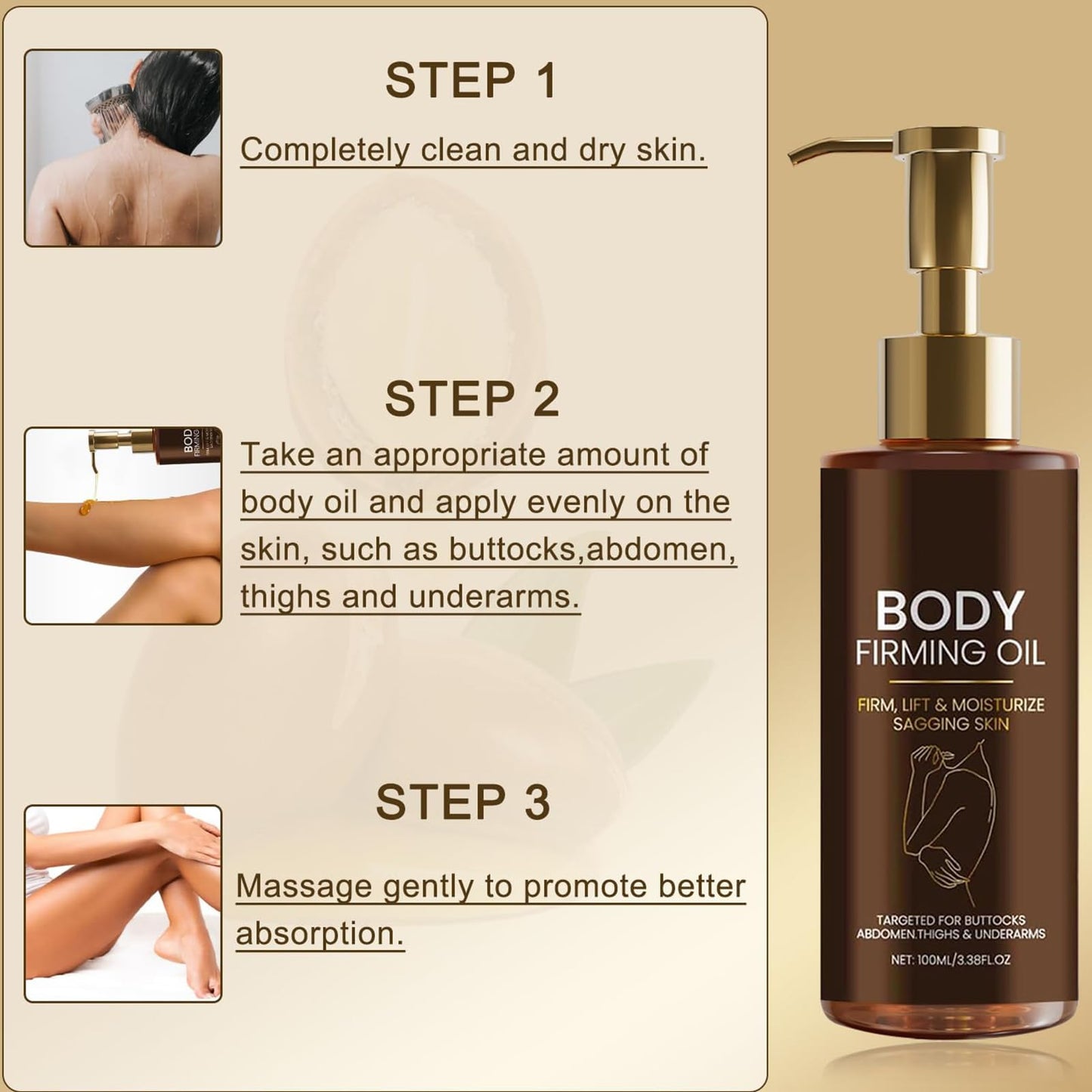 Orknglowy Firming Body Oil 100ML - Natural Body Oil for Women, Body Firming Oil with Castor Oil & Hyaluronic Acid, Massage Oils for Wrinkles, Fine Lines, Skin Tightening & Smooth, body oils for Dry Skin