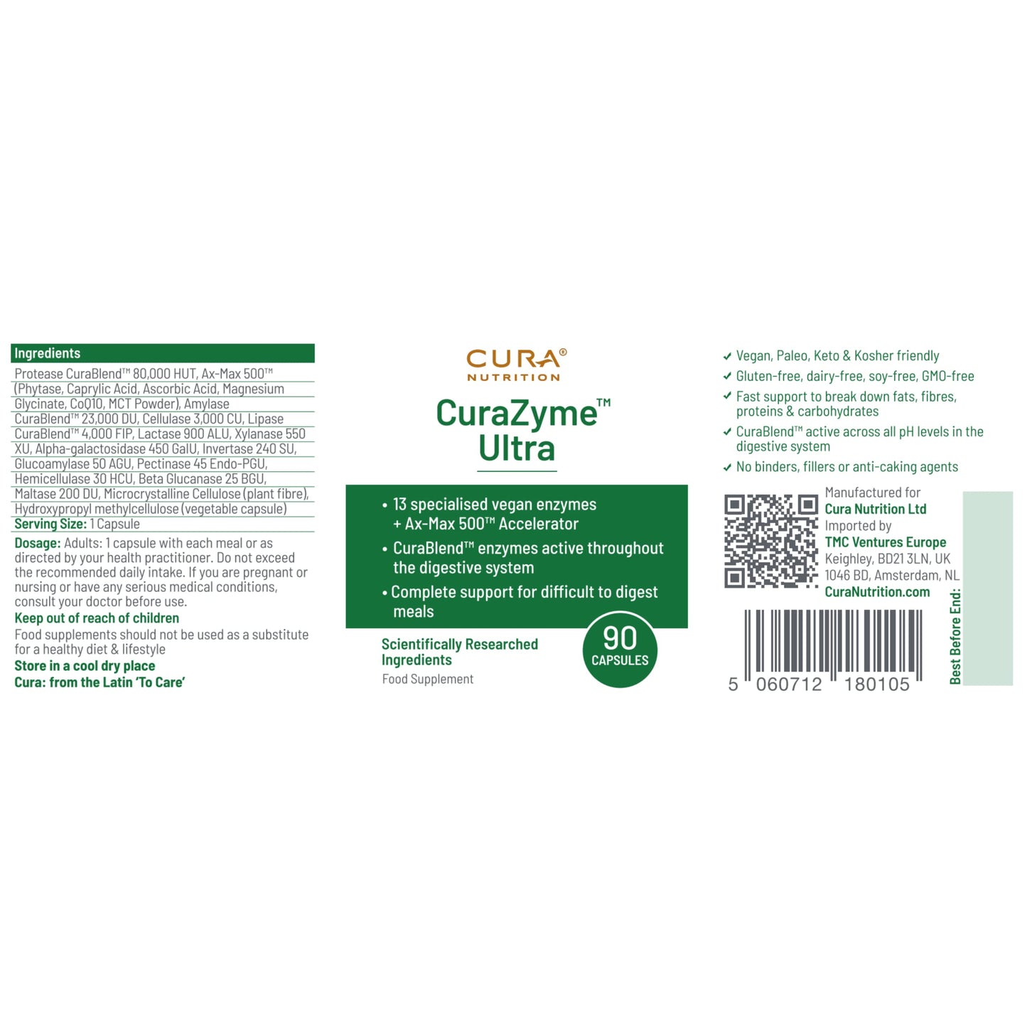Cura Nutrition CURA NUTRITION - CuraZyme Ultra (90 Capsules) | for Sensitive Stomachs, Nutrient Supplements,Advanced Digestive Enzymes Supplement Blend, Gut Health Supplement, Easy Digest, Digestion Relief
