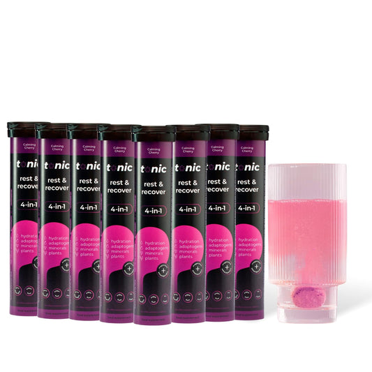 Tonic Health Rest and Recovery Magnesium Effervescent Tablets - 300mg Elemental Magnesium, Ashwagandha, Lemon Balm - No Sugar, Vegan Multivitamin - Relax and Recharge, Calming Cherry 160 Count