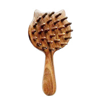 FTA&ATF Wooden massage comb, Sandalwood Massage Gua Sha Comb,wide teeth, smooth, A handheld massage comb in the shape of a kitten