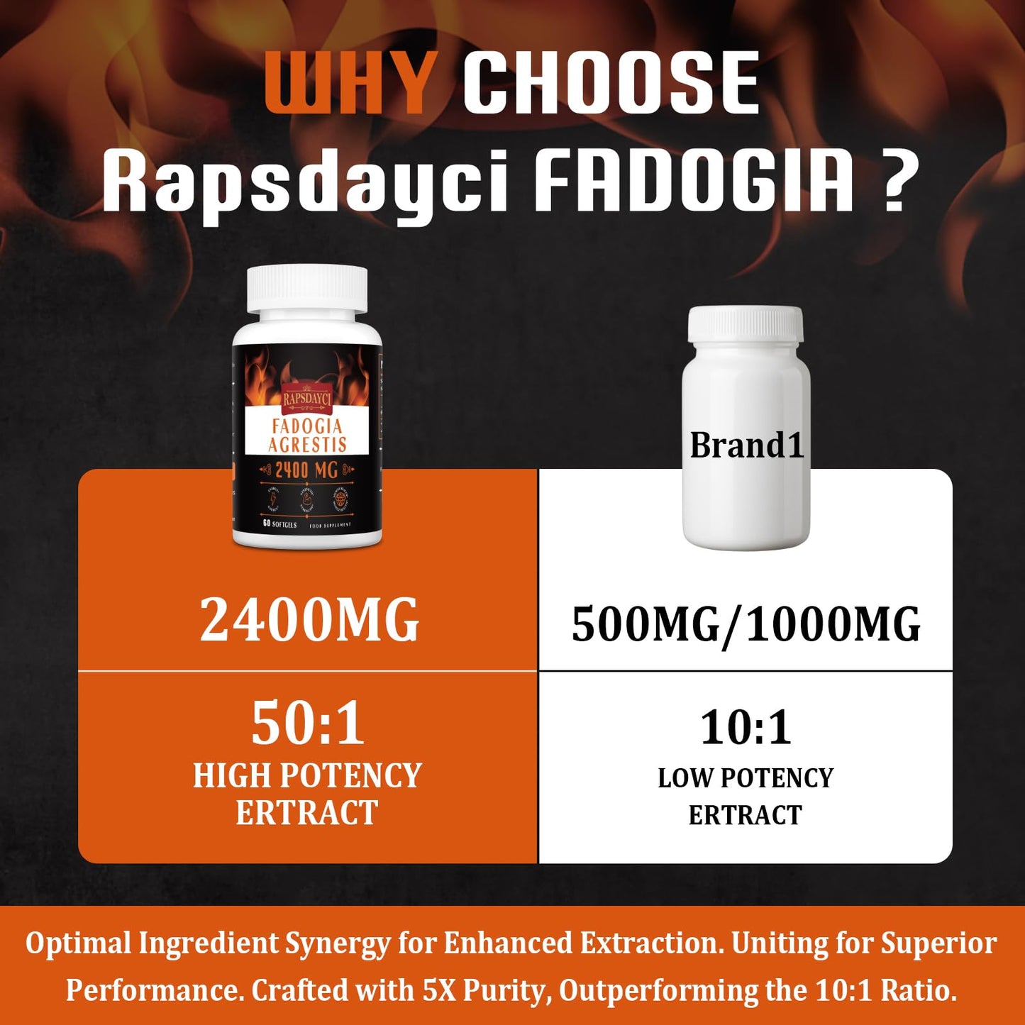 Rapsdayci Fadogia Agrestis 2400mg High Potent 50:1 Ratio Extract Powerful Fadogia Agrestis Supplement, Supports Stamina, Strength, Muscle Health & Recovery, Drive & Performance 60 Count (Pack of 1)
