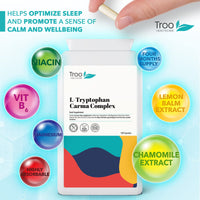 Troo Health Care L-Tryptophan Carma Complex 120 Vegan Capsules - Daily Supplement to Support Healthy Psychological Function - with Niacin, Vitamin B6 & Magnesium Bisglycinate