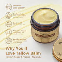 OUKEYA Beef Tallow Skin Care, Beef Tallow Face Cream, Tallow and Honey Balm, Deeply Nourishing for Face & Body (Enhanced Moisturising Version, 50g)