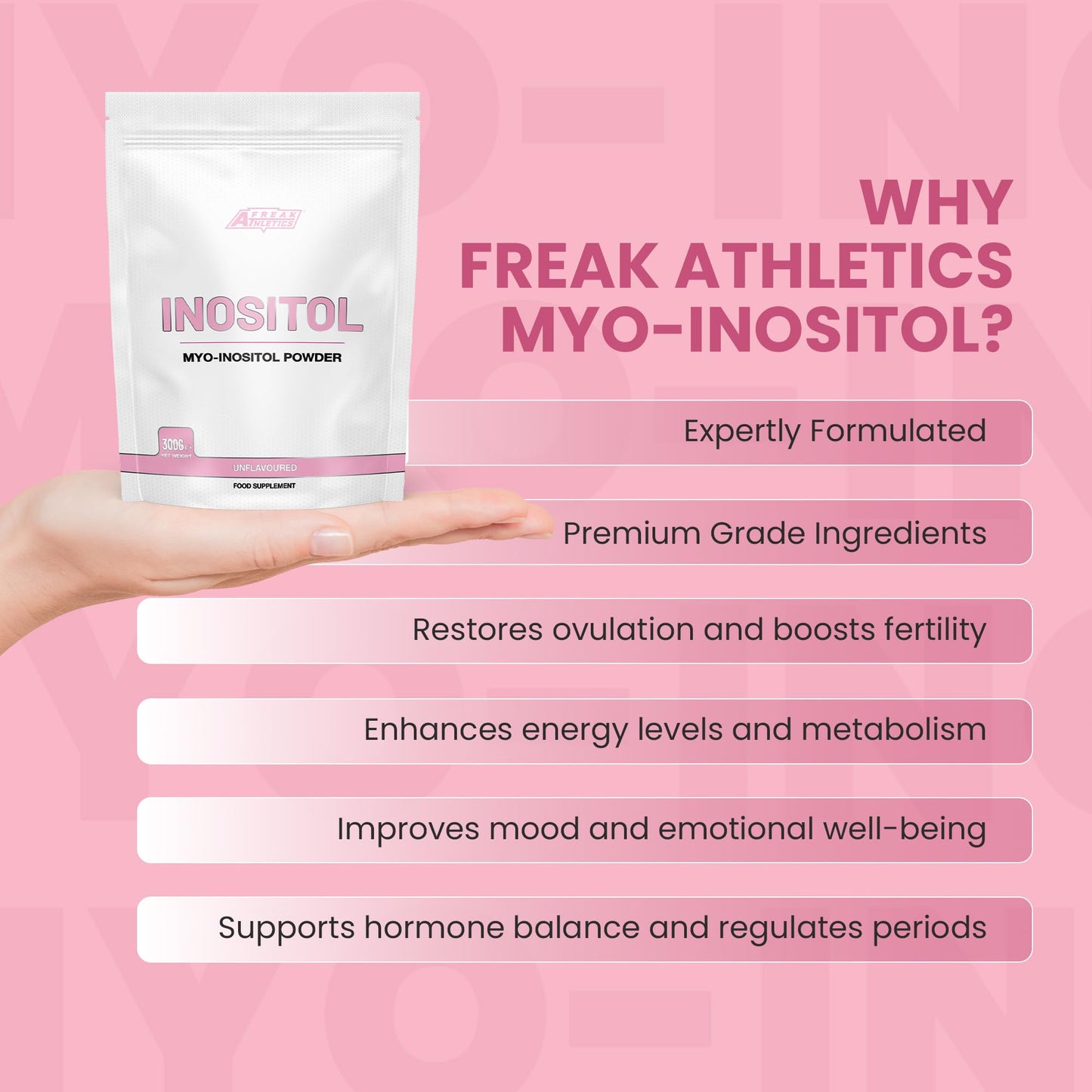 Freak Athletics Inositol (Myo-Inositol) Powder 300g | Premium Myo Inositol Powder - Supports Women with PCOS - Promotes Hormonal Balance & Normal Ovarian Function