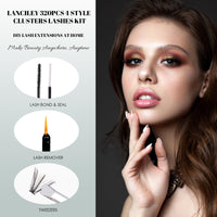 Lanciley Cluster Lashes 320PCS Volume Individual Eyelashes 30D+40D+80D+100D Lash Extension Kit 12-20MM Natural Lash Clusters DIY Eyelash Extension Kit with Lash Bond and Seal Lash Tweezers-30+40+80+100D