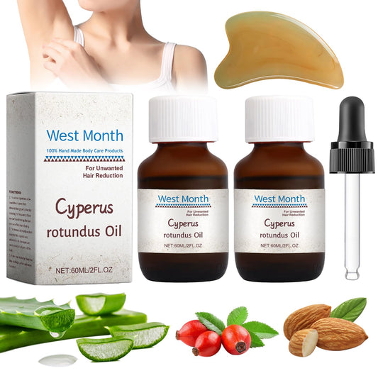 MADGININE 2PCS Cyperus Rotundus Oil,60ml Cyperus Oil for Hair Removal,Natural Cyperus Rotundus,Reduce Body Hair Growth,Cyprus Rotundus Oil Suitable for All Skin Types,With a Corner Board
