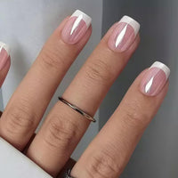 LunarCharm 24 Pieces White French Tip Press-on Nails, Short Square Artificial Nails, Pink Glue-on Nails, Full Coverage, Acrylic Artificial Nails, Reusable