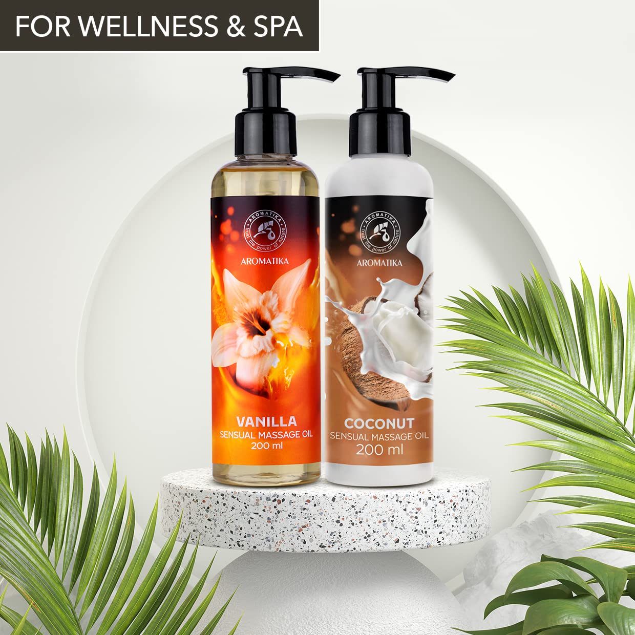 AROMATIKA trust the power of nature Sensual Massage Oil Vanilla & Coconut 2x200ml - Edible & Kissable Massage Oil - Blend of Almond and Grapeseed Oils - Coconut oil - Massage Body Oil - Relaxing Massage Oil - Aromatherapy Massage Oil