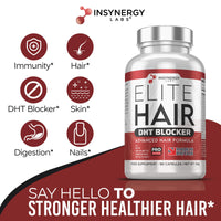DHT Blocker Elite Hair, Hair Growth Supplement | #1 Advanced Hair Supplements for Women & Men | DHT Blocker Tablets Hair Growth Vitamins | 90 Capsules 16 Ingredients in 1