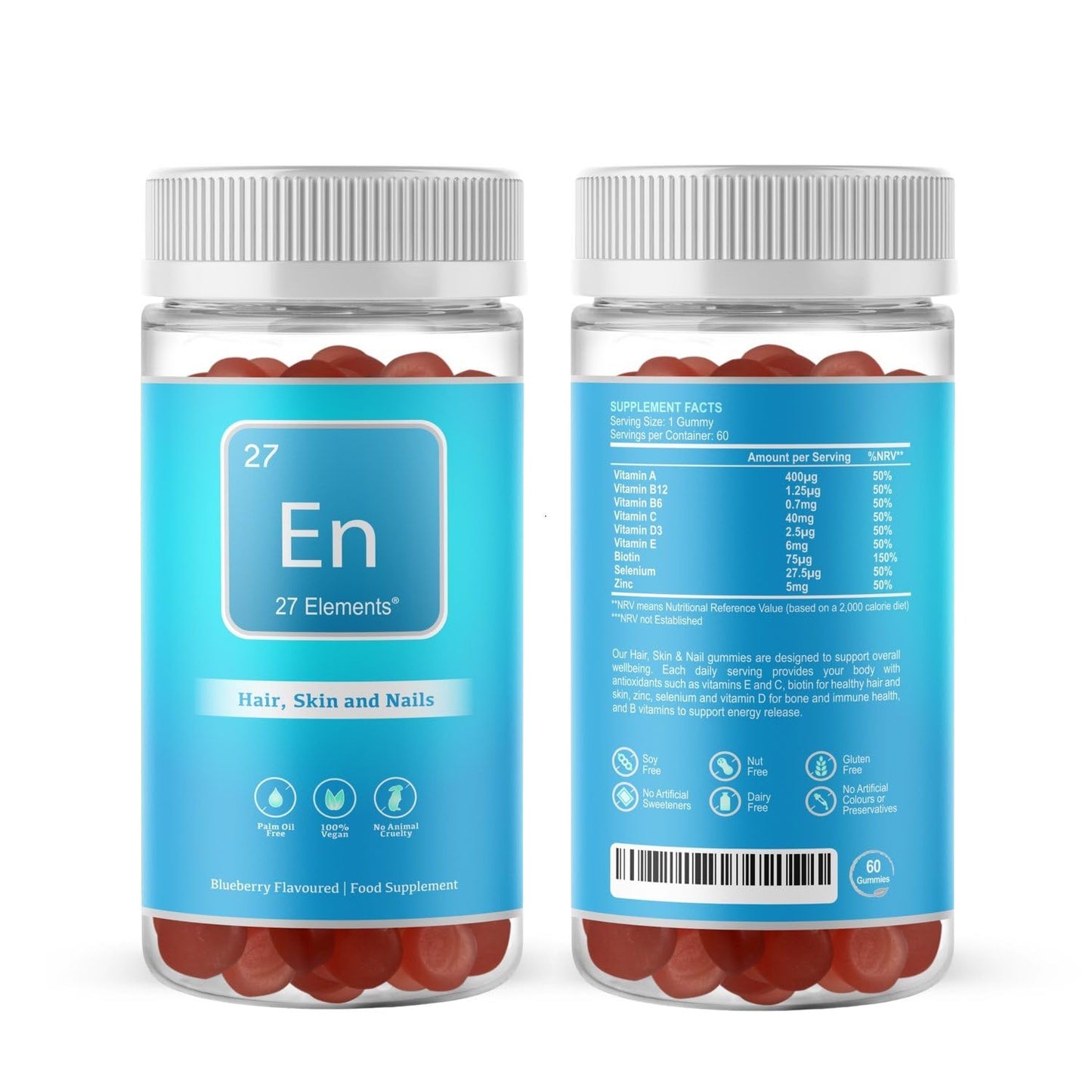 27 Elements Biotin Hair Growth + Multivitamin Gummies | Two Months Supply - 60 Vegan Gummies | Biotin = 300% NRV | Chewable Beauty Vitamins for Adults & Children | Gluten & Palm Oil Free | Made in the UK