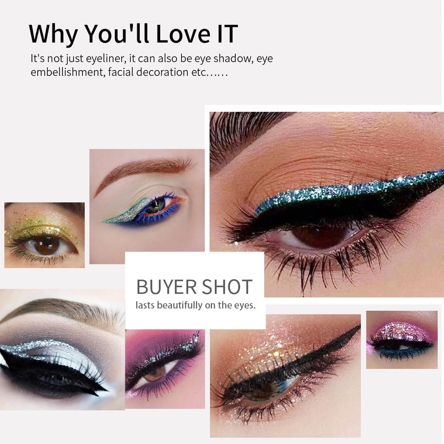 HAORQEE Glitter Eyeliner Silver Liquid Eyeliner Coloured Eye Liner Eye Glitter Makeup, Waterproof Sparkle Long-Lasting Silver Metallic Shimmer White Eyeshadow Coloured Eyeliner(Silver)