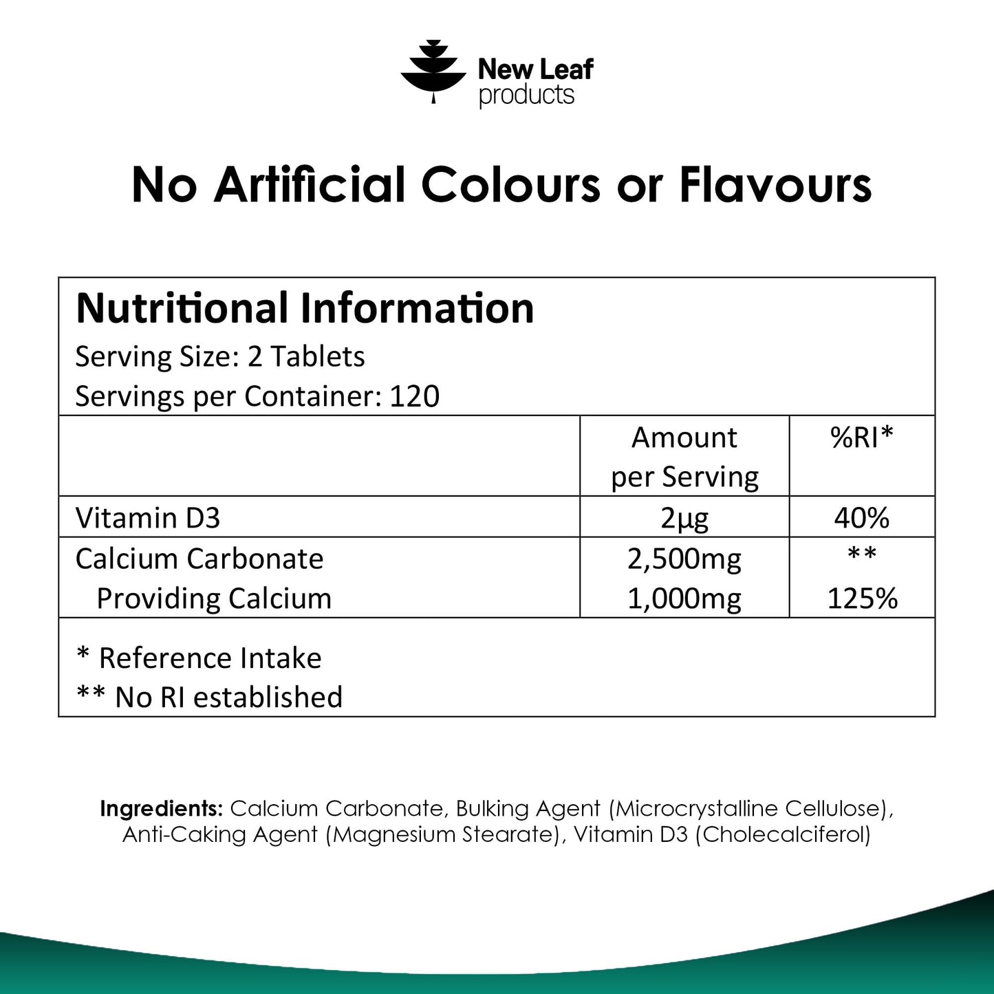 NEW LEAF PRODUCTS Calcium and Vitamin D3 Tablets - Calcium Supplement - 240 High Strength Calcium Tablets Supplement Calcium Vitamin D3 Tablets - Calcium Complex Made in The UK by New Leaf