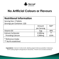 NEW LEAF PRODUCTS Calcium and Vitamin D3 Tablets - Calcium Supplement - 240 High Strength Calcium Tablets Supplement Calcium Vitamin D3 Tablets - Calcium Complex Made in The UK by New Leaf