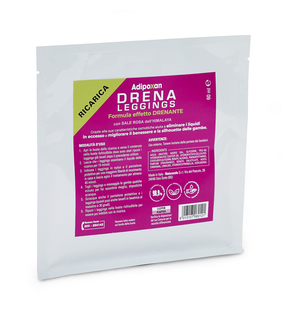 Naturando Refill Adipoxan Drena Leggings – 1 Refill Bag 60 ml – Solution for Again Adipoxan Drena Leggings