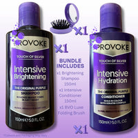 BVO Luxe Provoke Touch Of Silver Purple Shampoo & Conditioner Set (150ml x2) with Travel Brush – Brightens Blonde, Silver & Grey Hair Shampoo & Keratin Repair Conditioner for Brassiness