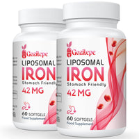 Liposomal Iron Supplement (as Ferrous Sulfate) with Folic Acid 400mcg and Vitamin B12 10mcg, Increase Iron Levels for Adults, Superior Absorbed and Stomach Friendly (60 Count (Pack of 2))