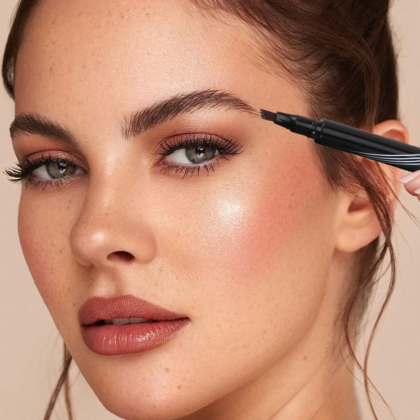 QIAWES Waterproof Eyebrow Pen - Micro Tip Eyebrow Pencil, Liquid Eyebrow Fork Tip Pen, Microblading Eyebrow Pen, Creates Natural 3D Eyebrow Hair, Long Lasting (Black)