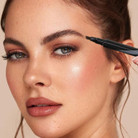 QIAWES Waterproof Eyebrow Pen - Micro Tip Eyebrow Pencil, Liquid Eyebrow Fork Tip Pen, Microblading Eyebrow Pen, Creates Natural 3D Eyebrow Hair, Long Lasting (Black)