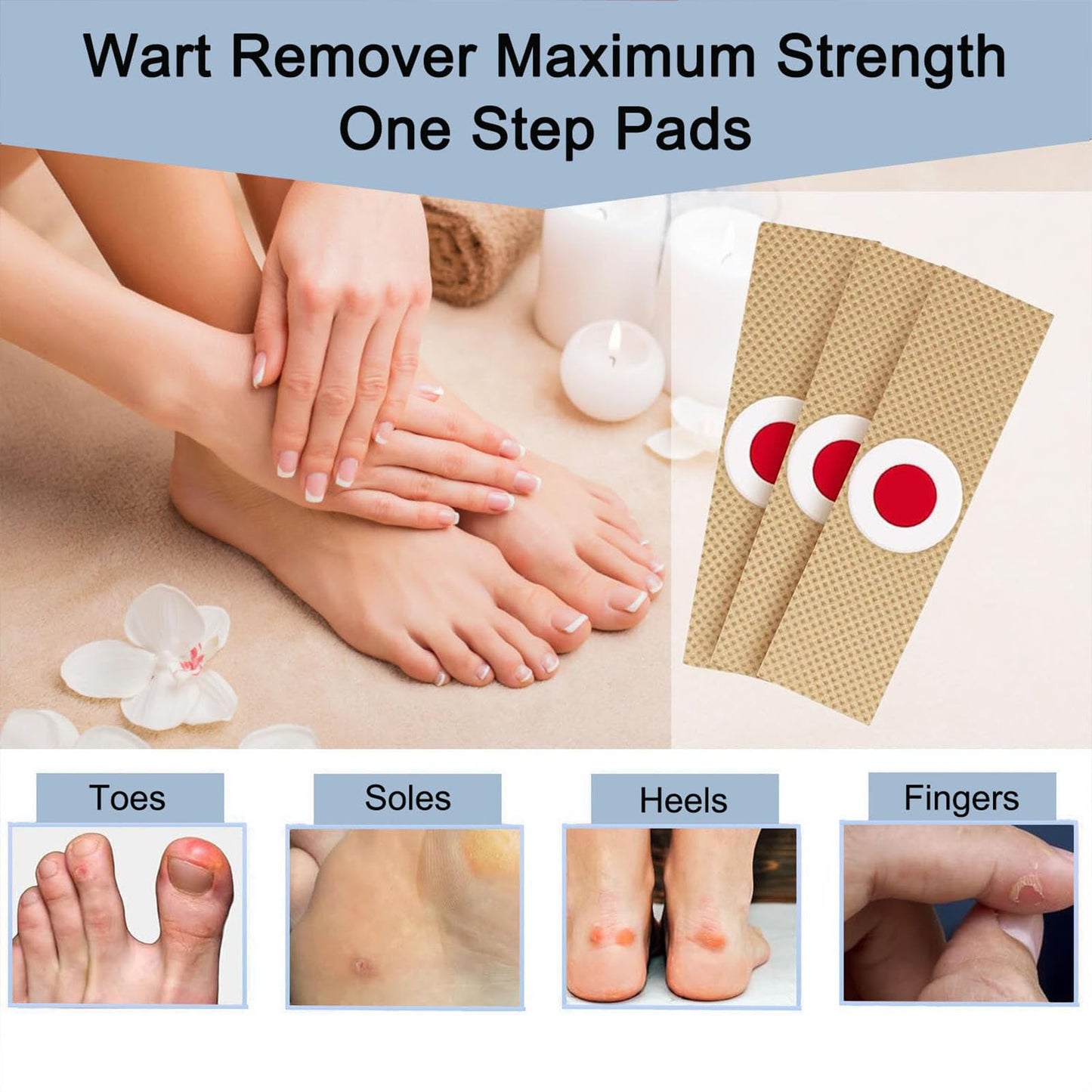 mercham Wart Remover & Verruca Treatment, 24 Pads Corn Remover Pads for Feet, Hands, Gentle & Safe on Skin, Fast & Pain Relief, Wart Treatment Plasters Effective for Kids Adults