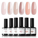 modelones Modelones Gel Nail Polish Set, 6 Colors Pink Nude Gel Polish Milky White Gel Nail Polish Set Soak Off Glitter Nail Gel Nail Art DIY Manicure Salon and Home for Women