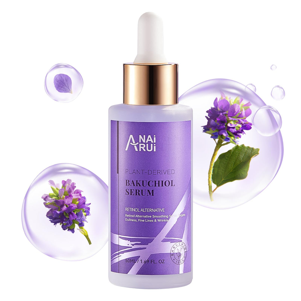 ANAI RUI ANAiRUi Christmas Gifts Bakuchiol Serum 50ml, Retinol Alternative Face Serum for Face and Neck, Hydrating, Smoothing, Anti Aging, with Hyaluronic Acid & Peptide
