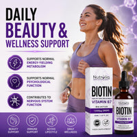 Nutroliq Absorb Your Wellness Better Nutroliq Biotin Liquid Drops - Vegan Vitamin B7 Dietary Supplement for Hair, Nail & Skin Health - Pure 12000mcg Biotin Drops for Hair Growth - Extra Strength Berry-Flavoured Vitamin H Serum - 60 ml