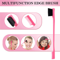 sularpek Sularpek 3 Pcs Slick Brush Set, Plastic Bristle Hair Brush Teasing Comb Edge Hair Brush Teasing Brush Set, Rat Tail Comb Double Sided Edge Brush, for Hairdresser Women Baby Children (Pink)