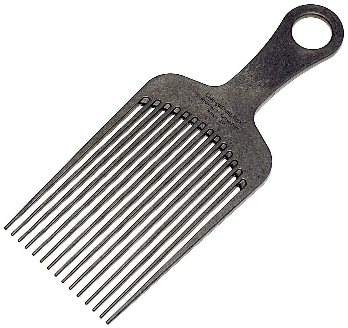 Chicago Comb Model 11 Carbon Fiber, XL Hair Pick, Anti-Static, 7.5 Inches (19 cm), Made in USA, Graphite black