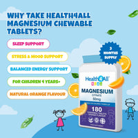 Health4All Kids Magnesium 180 Chewable Tablets for Children 4+, Sleep & Stress Support