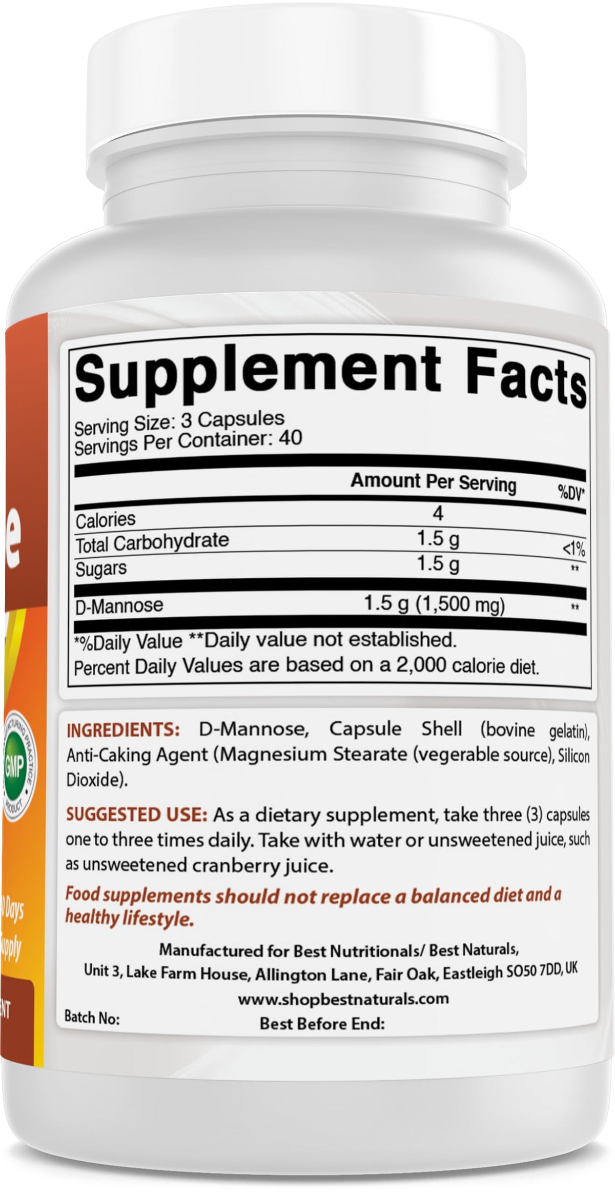 Best Naturals D-Mannose Capsules - Urinary Tract Cleanse Supplement 1500mg/Serving - 120 Count (120 Count (Pack of 3))