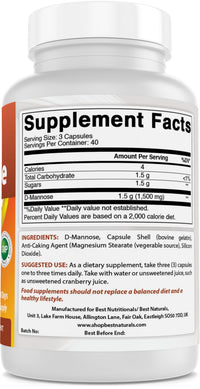 Best Naturals D-Mannose Capsules - Urinary Tract Cleanse Supplement 1500mg/Serving - 120 Count (120 Count (Pack of 3))