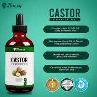 KANZY HAIR AND BEAUTY Kanzy Castor Oil for Eyelashes and Eyebrows 100ml Cold Pressed Castor Oil for Hair Growth 100% Natural and Pure Oil with Brushes For Hair, Beard, Nails and Skin