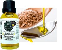 Nativilis Natural Essential Oils Nativilis Organic Flaxseed Carrier Oil (Linum usitatissimum) - linseed oil - Hair, Face & Skin - Natural Cold Pressed - High in Omega-3 - Improves Skin Smoothness – Moisturizes Dry Skin - Copaiba