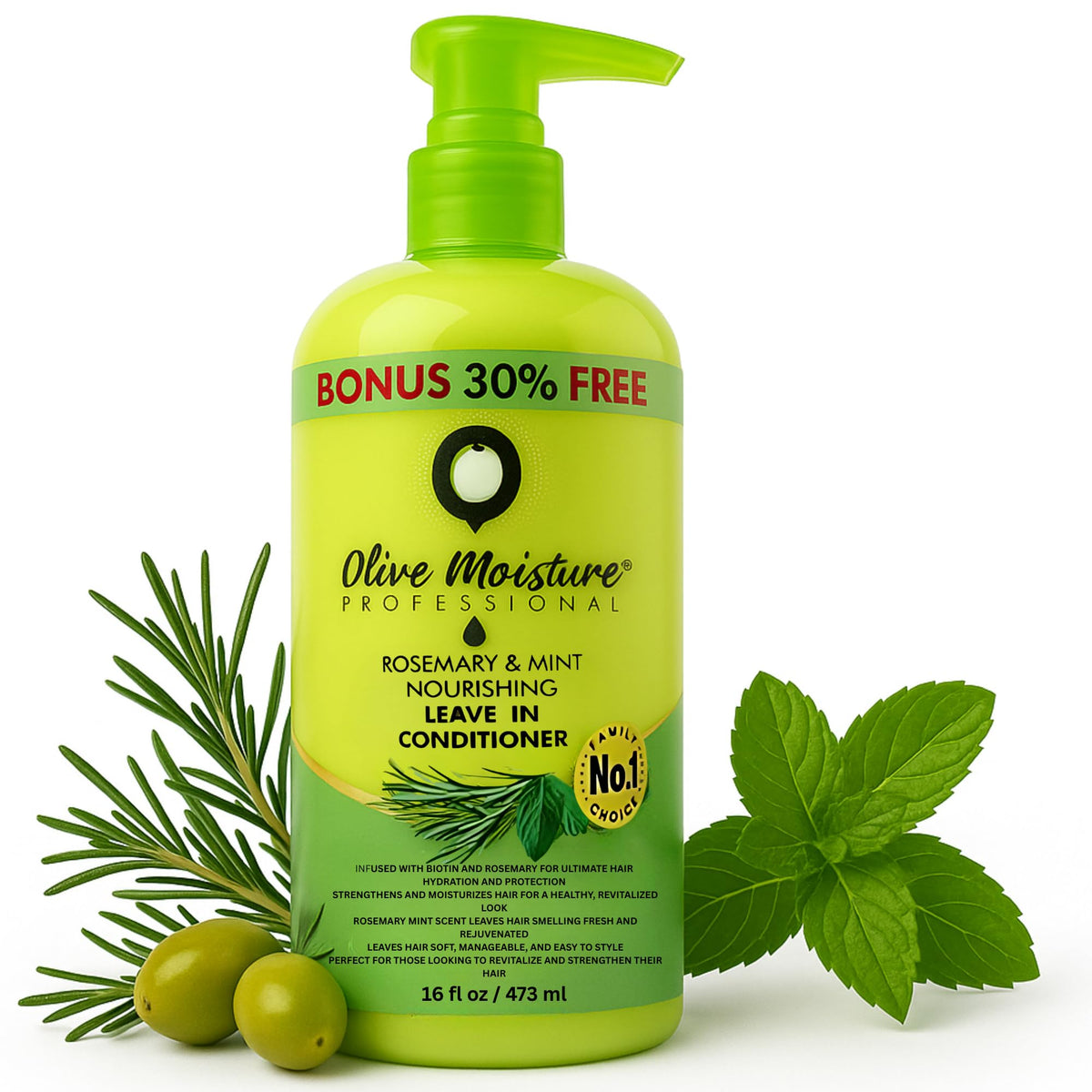 Olive Moisture Professional Leave-In Conditioner, Rosemary & Mint, 473 ml – Deep Hydration for Damaged Hair, Detangles & Softens, With Olive Oil & Shea, Lightweight No-Rinse Formula