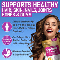 Premium Hydrolysed Marine Collagen Peptide Powder + VIT C, B Complex Hyaluronic Acid, & Stevia. Delicious Taste/No Fishy Smell - SkinPep® Collagen Re-Nu 70g