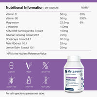 Metagenics - Resilience - Supports Fatigue - with Ashwagandha, Ginseng, Lemon Balm + Mushroom Extracts with L-theanine & Vitamins - 60 Capsules