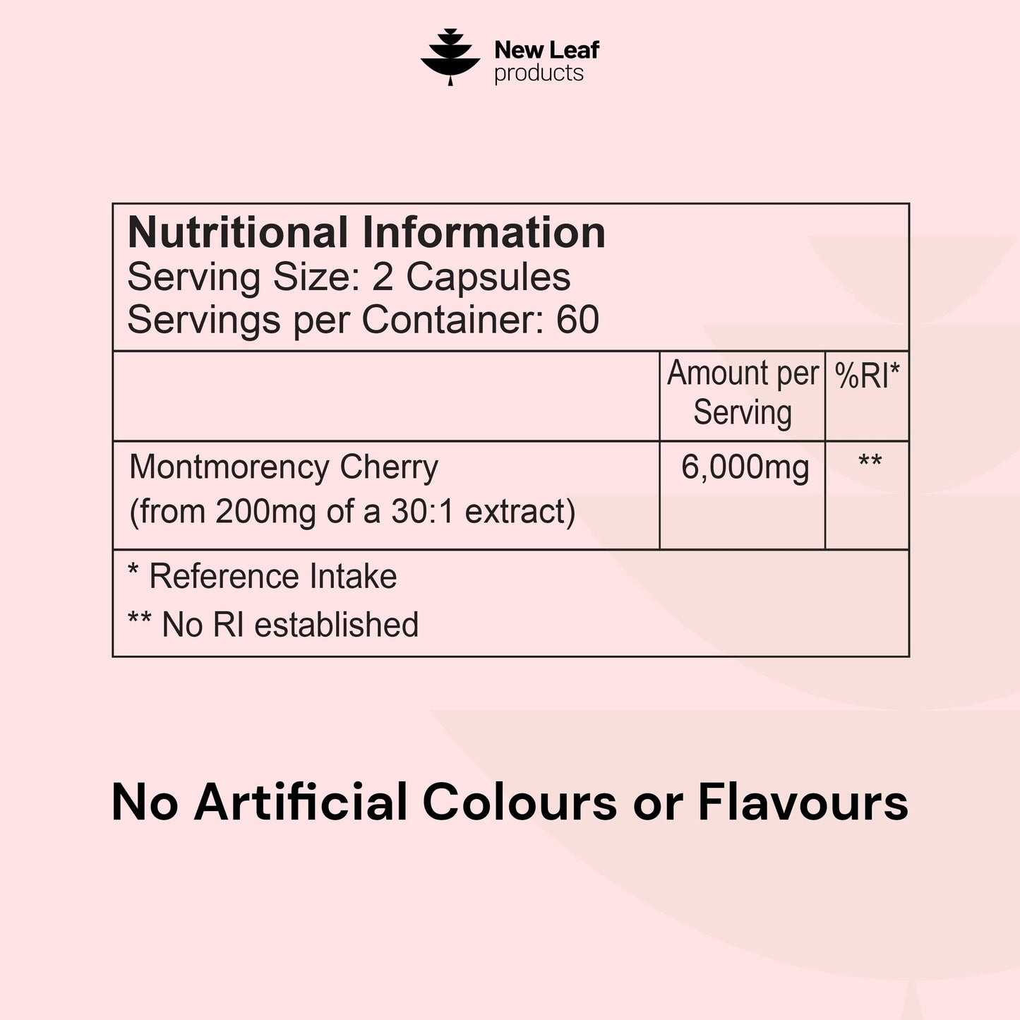NEW LEAF PRODUCTS Montmorency Cherry 6000mg - 120 Capsules High Strength Concentrate - Natural Tart Cherry Vegan Supplements (not Tablets or Powder) - Non-GMO, 2 Months Supply - (2 per Serving) Made in the UK