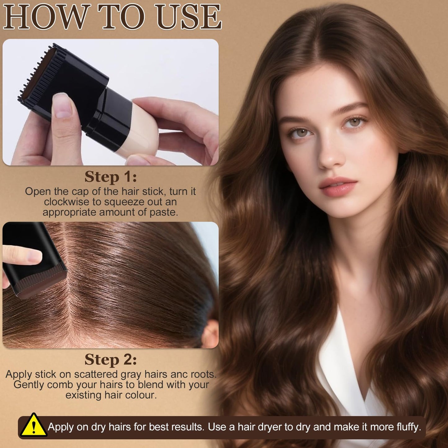 JOVIAL Hair Dye Comb, 2-in-1 Instant Hair Colour Stick with Built-In Comb, Waterproof & Sweat-proof, Portable Grey Hair Cover Up, Root Touch Up Dye Hair Concealer for Women & Men (Dark Brwon)