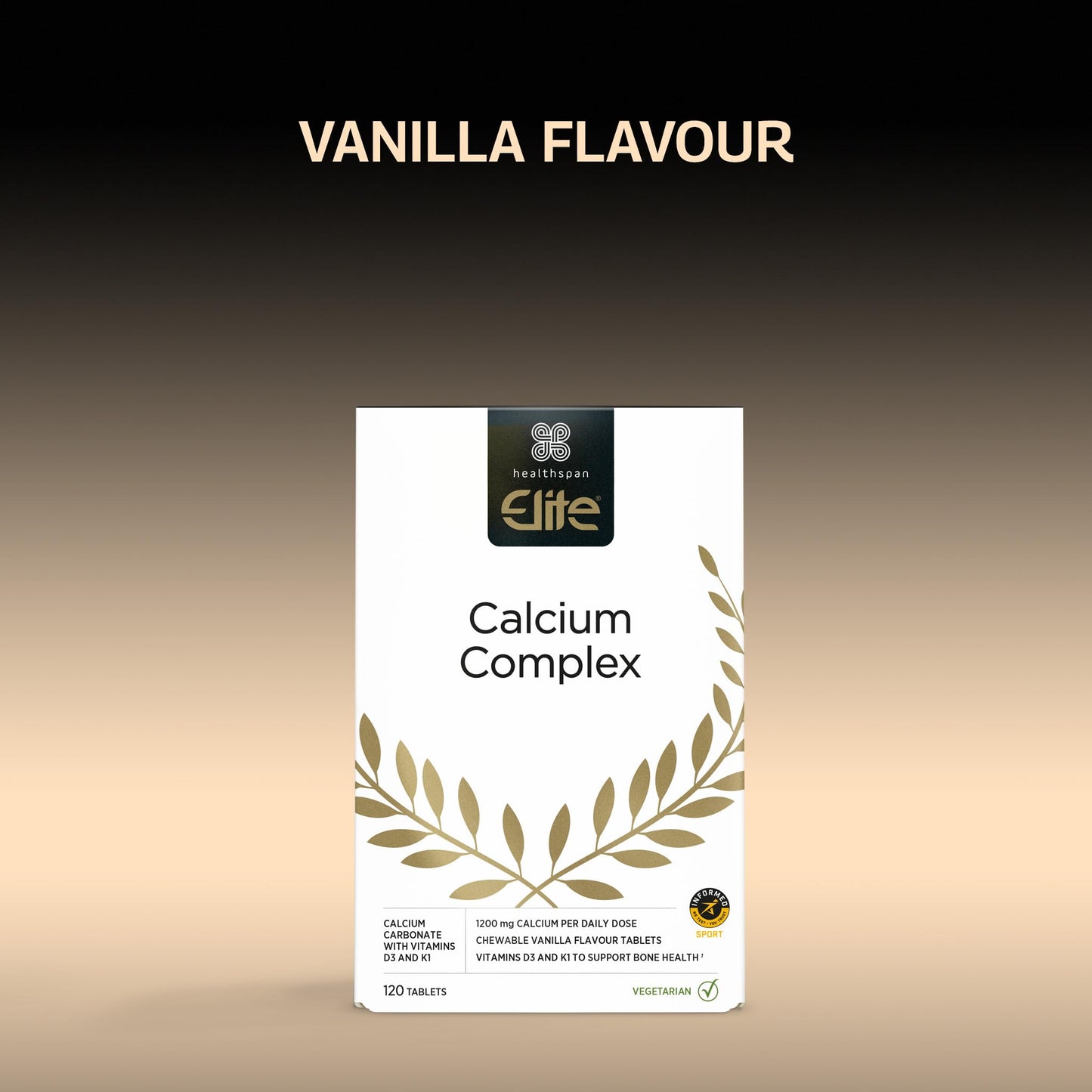 Healthspan Elite Calcium Complex 1,200mg | 120 Tablets | All Blacks Official Partner | Added Vitamin D3 and Vitamin K1 | Bone Health | Vanilla Chewable Tablets | Informed Sport Accredited | Vegetarian