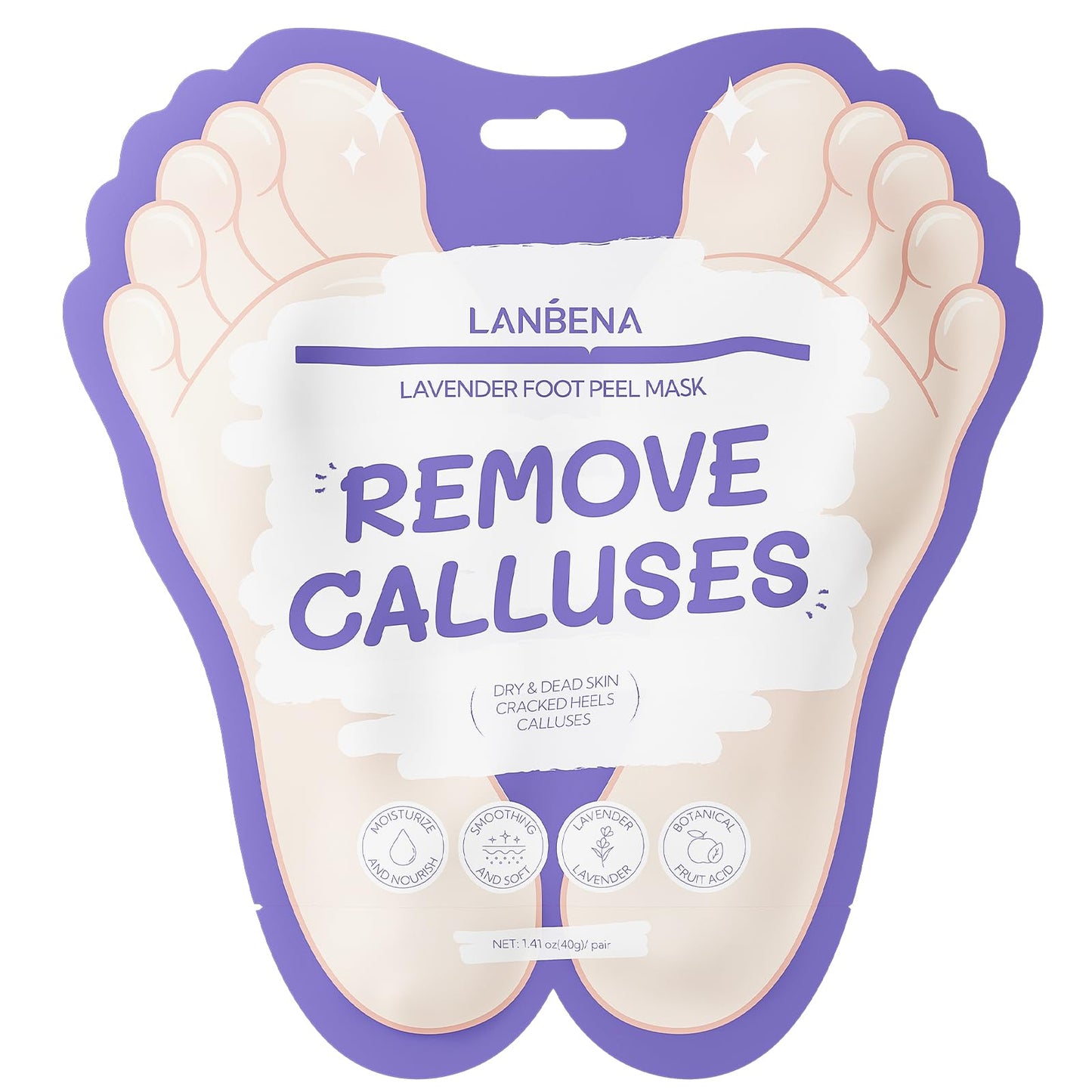 LANBENA Foot Peel Mask - 1 Pair Moisturizing and Exfoliating Foot Peeling Mask for Dry, Cracked Feet | Callus Remover | Skin - Friendly and Effective for Baby Soft Feet, Men and Women (Lavender)