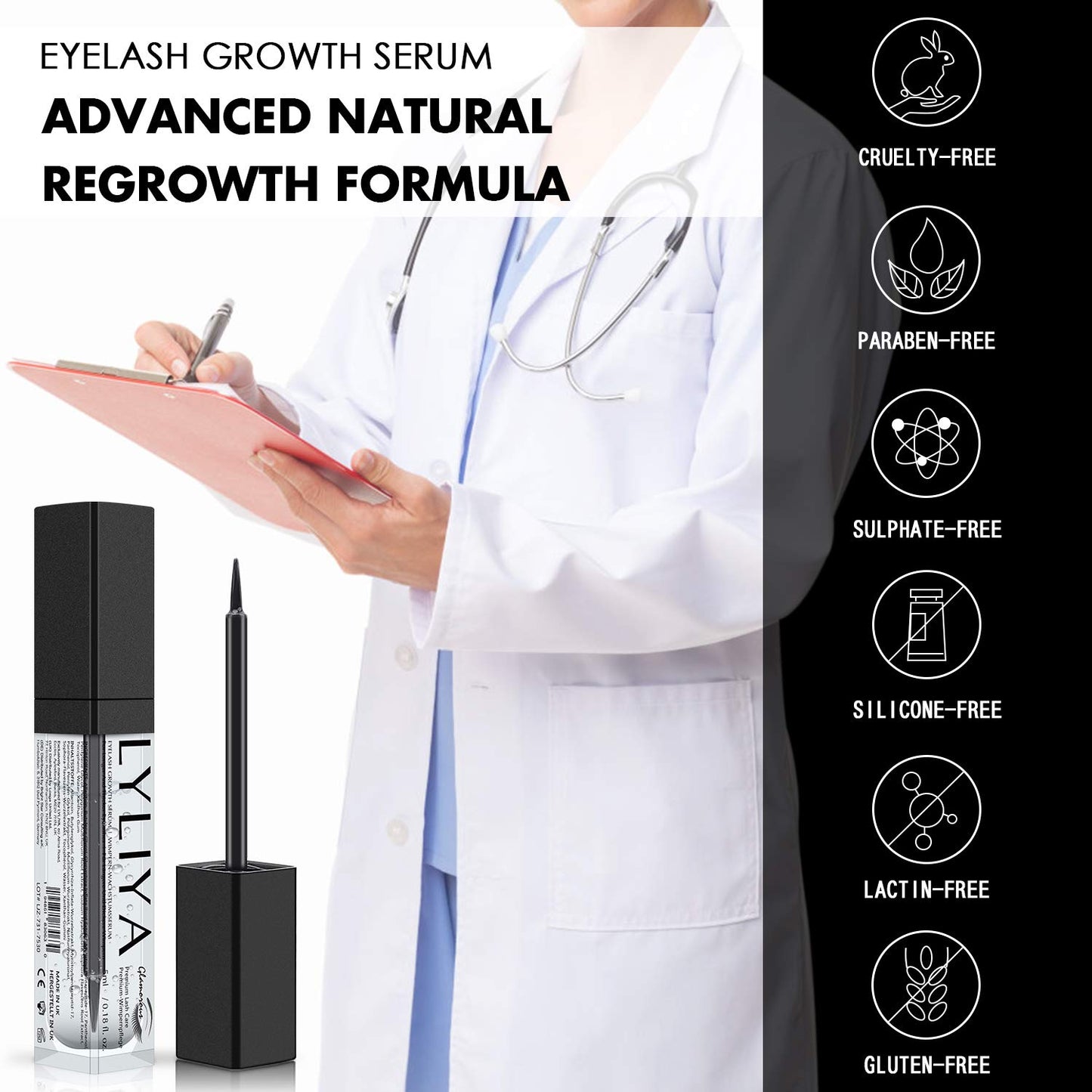LYLIYA Amazing Design Amazing Formule Advanced Eyelash Growth Serum With Vitamins & Natural Peptides - Fuller & Longer Looking Eyelashes - Premium Lash Enhancer