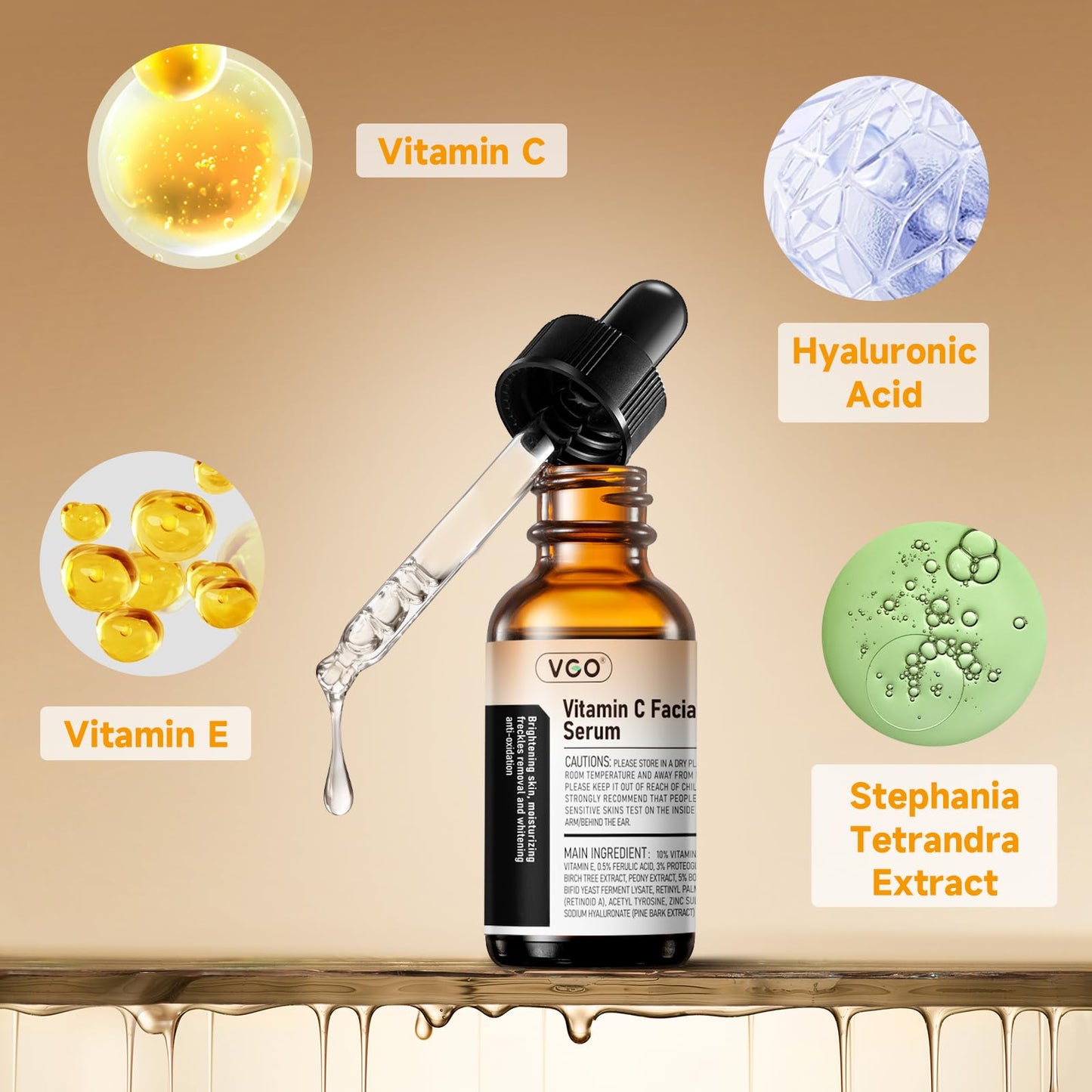 VGO Vitamin C Serum for Face, Facial Serum with Vitamin E & Hyaluronic Acid, Even Skin Tone, Anti-Dark Spots, Fine Lines & Wrinkle (60ml)