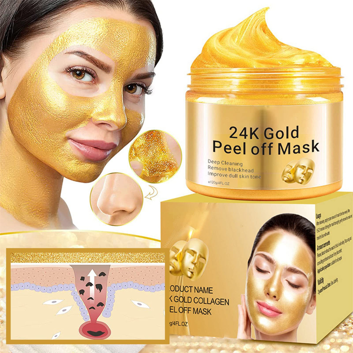 Tongyend Peel Off Face Masks, Gold Face Peel Anti Wrinkle Anti Aging Facial Mask,Deep Skin Clean Purifying Acne,Reduces Fine Lines & Wrinkles,Skin Care Face Lifting Firming Mask