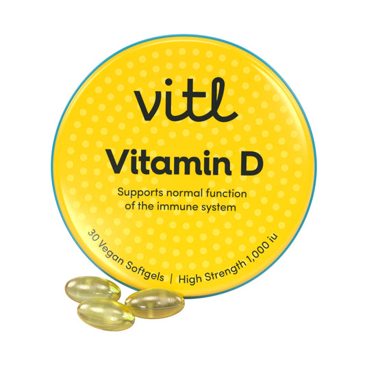 VITL Vitl Vitamin D3 | Supports the Immune System, Bones & Joints, Teeth, Muscles & Heart | High-Strength 1000 IU Formula | Easy-to-Swallow Softgels | Vegan Friendly | Pocket Tin (30)