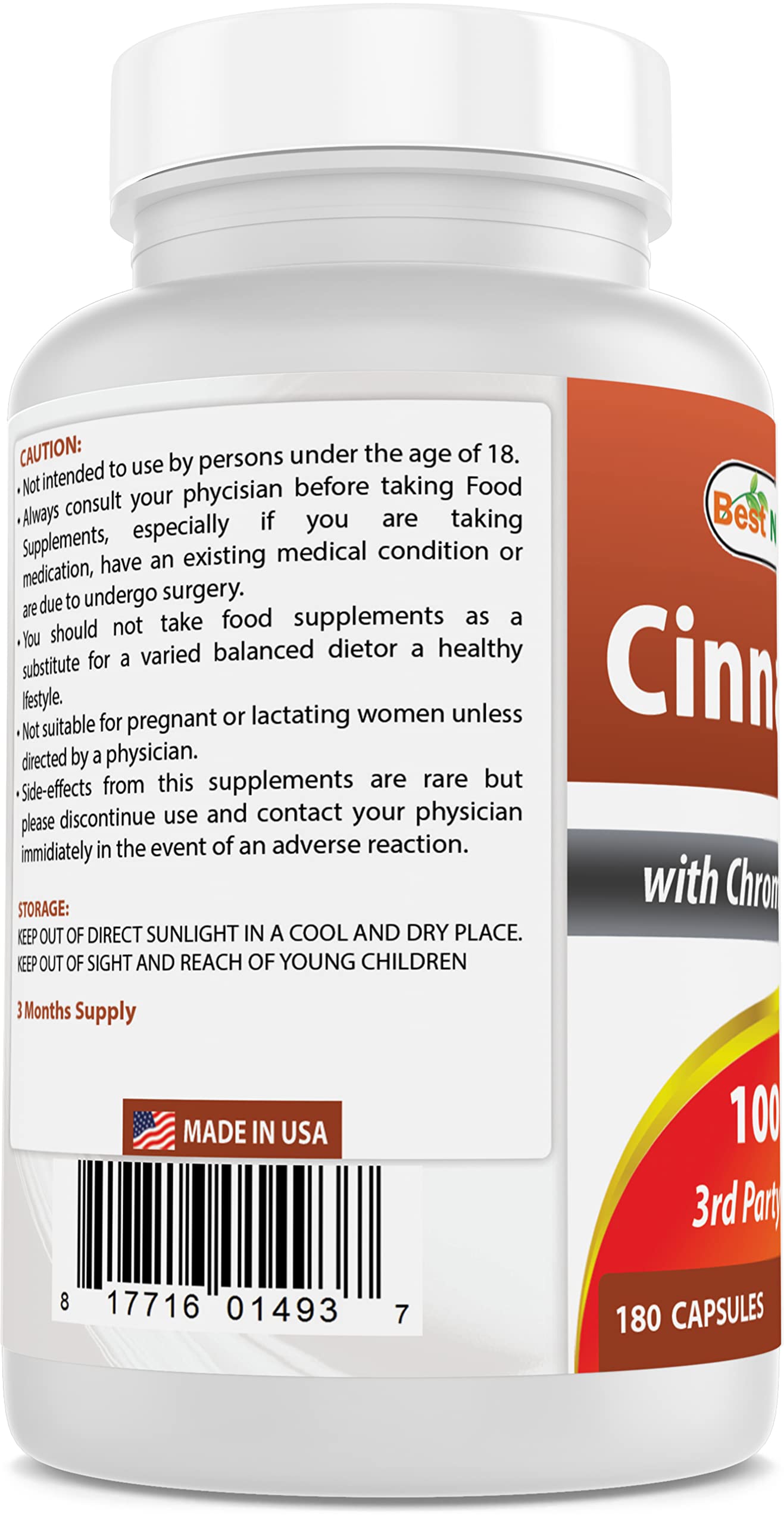 Best Naturals Cinnamon 1000 mg with Chromium 200 mcg 180 Capsules (180 Count (Pack of 1))