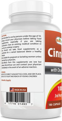 Best Naturals Cinnamon 1000 mg with Chromium 200 mcg 180 Capsules (180 Count (Pack of 1))
