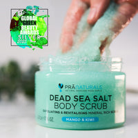 PraNaturals Dead Sea Salt Scrub, 100% Nourishing & Exfoliating, Mineral Rich Smooths Brightens & Moisturizes Skin, Enriched with Mango & Kiwi Scent (2x 500g)