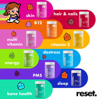 Reset This. Multivitamin Gummies 60 Vegan Strawberry Flavour Chewable Gummy Vitamin C & D, B12, B6, Essential Vitamins & Minerals, Reduces Tiredness & Fatigue Gluten Free Natural Flavours Prebiotic