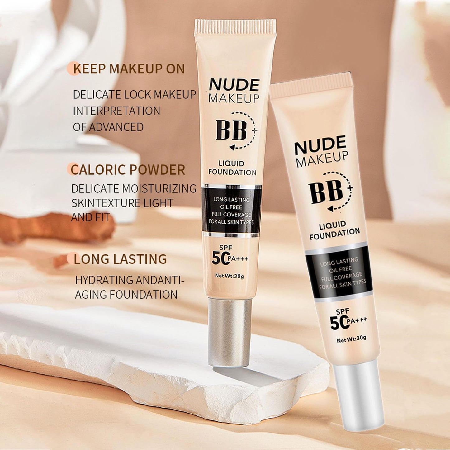 LYNTYAOU BB Cream Foundation, Even Skin Tone Color Correcting Cream Moisturizing Concealer Makeup Base, Lightweight Foundation Anti-Redness Silky Smoothing Foundation (Natural)